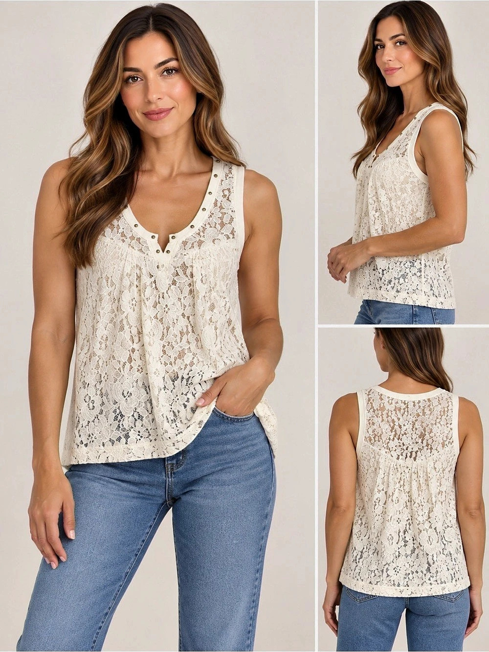Express Floral Lace Tank Top in Cream Size Small